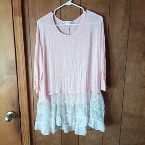 Tea N Rose Womens Pink White Long Sleeve Pullover Top Size L